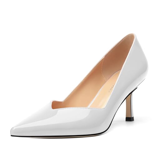 Image of Women Pointed Closed Toe 2.5 Inch Kitten Heel Slip On Pumps | Elegant Comfort Formal Dress Footwear, Versatile Ladies Shoes For Office Wedding Party Evening Daily Occasions