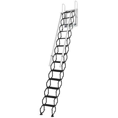 Generic Metal Telescoping Step Ladder with 2 Handrails and Pull-Down System Folding Ladder Extension Loft Stair Load Capacity 660Lbs for Indoor Garage Basement Storehouse