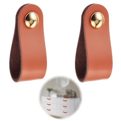 JYNXOR 2 Piezas Tiradores Cuero para Muebles Manija Del Gabinete de Cuero Tiradores Cajon Pomos de Piel para Armarios Pomos Decorativos para Muebles Colgantes,Decorativos de Piel(brun)