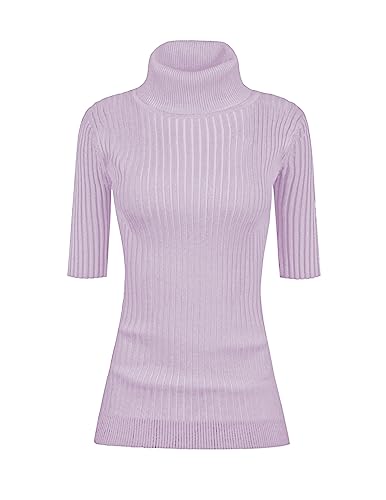 Image of v28 Women Turtleneck 1 /2 Half Sleeve Highly Stretchy Ribbed Knit Fitted Sweater