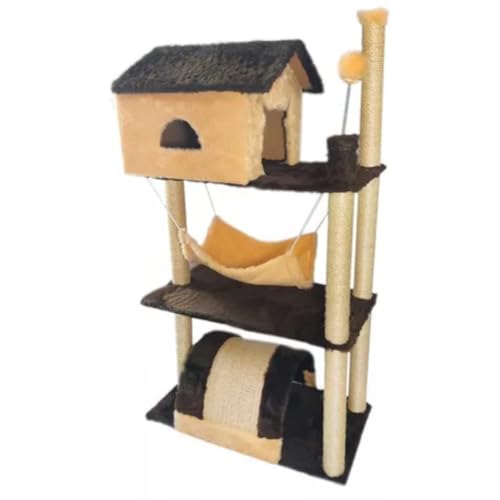 Arranhador Para Gatos 3 Andares Com Casinha Rede Poste Toca Brinquedo Antiestresse (CREME COM PRETO)