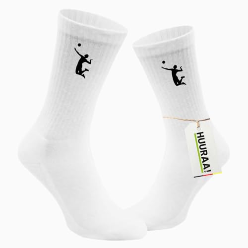 Huuraa Unisex Socken Volleyball Silhouette 42/46 White Baumwolle Tennissocken Geschenkidee