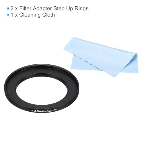 PATIKIL 40.5mm-52mm Metal Step Up Ring with Cleaning Cloth, 2 Pack Camera Lens Filter Adapter Ring Aluminum Filter Adapter Ring for Camera Lenses Hood, Black - Image 3