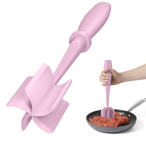 Image of PGYARD Meat Chopper Hamburger Grinder, Kitchen Smasher for Ground Beef | Heat Resistant, 5 Blade, Burger Grinder Nylon Potato Mix Tool, Meat & Poultry Tenderizers, Dishwasher Safe, Pink