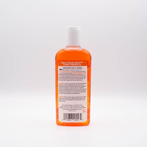 Hollywood Beauty Carrot Hair Oil, 8oz Bottle, Hair, Scalp, Skin, Nail, & Massage Oil, Helps Repair Damaged Hair & Skin, Can be Used as a Hot Oil Treatment