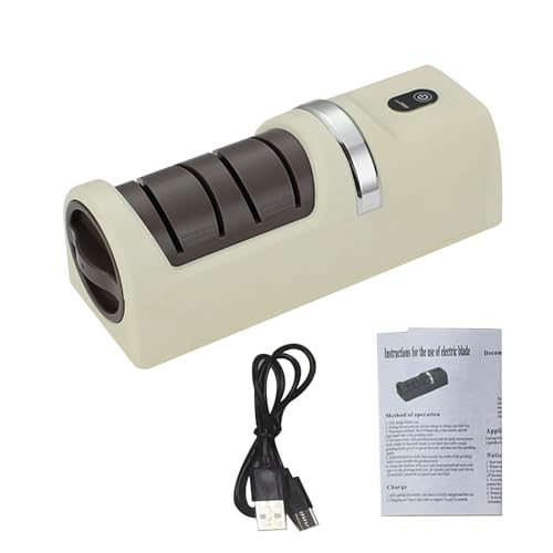Riuulity Afilador de Cuchillos Eléctrico Recargable por USB, Muela Fina Gruesa Portátil para Cocina, Chef y Hogar (Beige) - imagen 6
