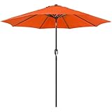 Blissun 9' Outdoor Patio Umbrella, Outdoor Table Umbrella, Yard Umbrella, Market Umbrella with 8 Sturdy Ribs, Push Button Tilt and Crank (Orange)