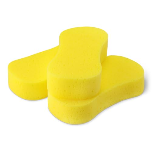 Amazon Basics Jumbo Sponges for Car Cleaning, Bodywork & Windows, Large, Pack of 3, Yellow