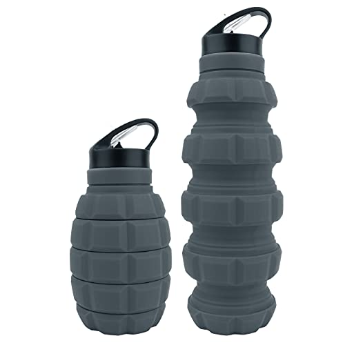 QiCheng&LYS Collapsible Water Bottle 20.4oz, BPA-Free Silicone Collapsible Travel Water Bottle Portable Leak Proof Sports Water Bottle with Carabiner Used for Travel Gym Hiking (gray)