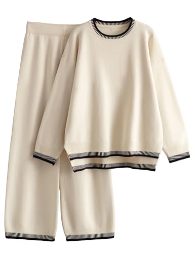 Image of Tanming Women's Sweater Sets 2 Piece Outfits Knitted Pullover Jumper and Wide Leg Pants Tracksuit
