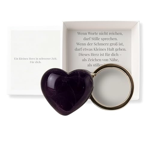 Milaboo Handgefertigte Geschenkbox mit Herzstein Persönliche Botschaft in schöner Stülpbox (Beileid - Amethyst)