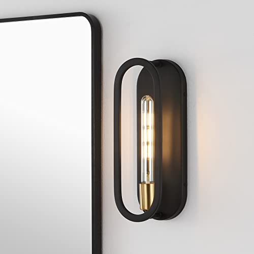 Image of JONATHAN Y 4.75 inch Black /Brass Gold LED Wall Sconce, 1-Light Mid-Century Lamp for Bathroom Vanity, Bedroom, Hallway, Dimmable Bohemian Metal Fixture, LED Bulb Included (JYL9917B)