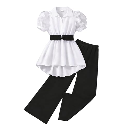 Ensemble deux pièces filles chemise asymétrique devant long derrière court pantalon été