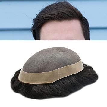 Men's Natural Black looking Monofilament Smart Hair Patch Wig Easy Fit with Tape Glue & Clips (9x7 inchs)