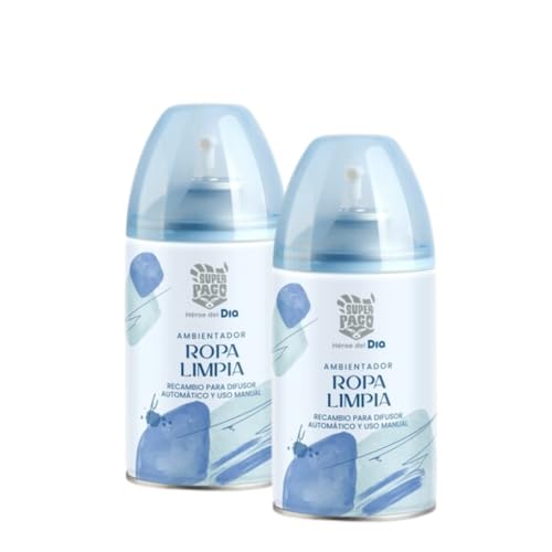 Ambientador Ropa Limpia, Recambio para Difusor Automático y Uso Manual, 250 ml, Pack de 2