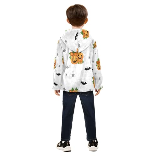 Halloween Pumpkins Bats Stars Background Toddler Fleece Jacket Girl Boys Hooded Fleece Jacket4
