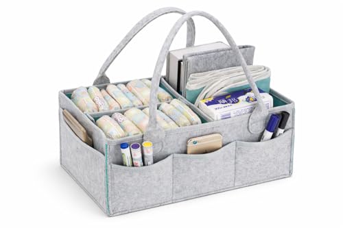 Bolsa Organizadora de Fralda de bebê, suporte Porta-fraldas vários compartimentos externos, separador multifuncional portátil, cesto de lenços armazenar mala berçário mãe criança recém-nascido (Cinza)