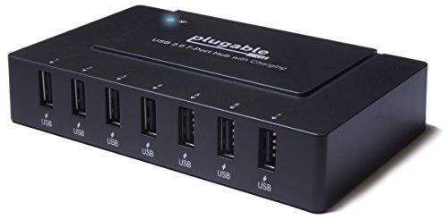 Plugable USB 2.0 7-Port High Speed Charging Hub with 60W Power Adapter.