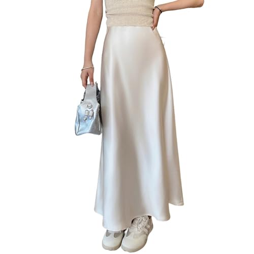 Women's Satin Long Skirt Elastic Waist Loose Casual High Waist Flowing Hem Straight Hip A-Line Solid Skirts