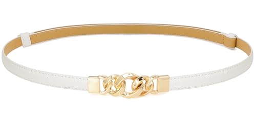 Women Skinny Belts PU Leather Thin Waist Belt Ladies Belt with Gold Buckle for Dresses