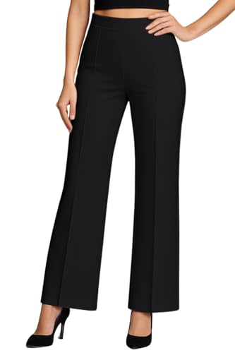 Image of SWADESI STUFF Women's High Waisted Bell Bottom Pants | Retro Wide Leg Trousers | Stretchy Flared Palazzo Pants for Office, Casual Wear & Party