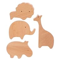 Toyvian 4pcs Kids Coat Hooks Wall Mounted Wooden Animal Wall Decor Heavy Duty Coat Racks for Nursery Baby Room Lion Elephant Giraffe Hippo