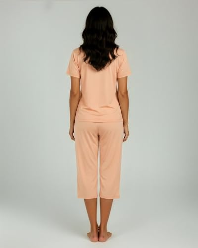 Real Essentials 2 Pack: Womens Pajamas Short Sleeve Sleepwear Tops and Capri Pants Pjs Print Pajama Sets (Available In Plus)