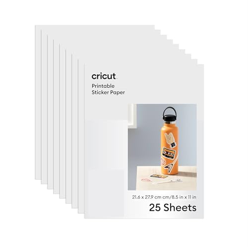 Cricut Sticker Paper for Laser Printers (25 White Sheets, 8.5x11),...