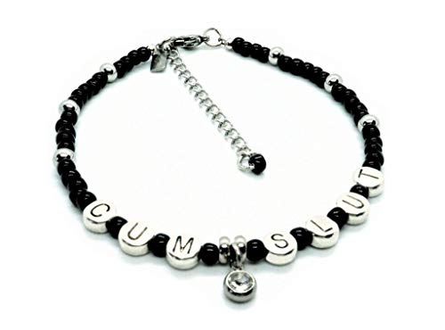 Cumslut Anklet Black With Clear Glass Charm - Cum Slut Bracelet Anklet Jewelry #TOP15
