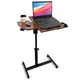 KUKKUME Overbed Table Hospital Bed Table with Wheels Height Adjustable Laptop Bedside Table with 2 Tilting Split Desktops Cup Holder and Drawer for Office Home and Hospital Brown