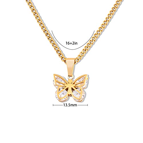18K Gold Plated Butterfly Necklace, Dainty Cute Butterfly Pendant Necklace for Women, Minimalist Cubic Zirconia Jewelry, Anniversary Birthday Valentine's Day Christmas Gift3