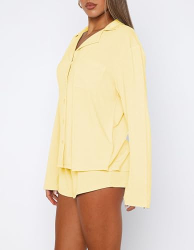 Giraropa Button Down Pajamas Women 2 Piece Lounge Set Shirt and Shorts Long Sleeve Pjs Sleepwear Loungewear2