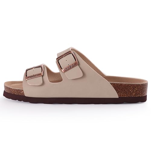 Image of ODOLY Unisex Comfortable Cork Footbed Slide Sandals with Arch Support | Adjustable Buckle, Lightweight Summer Sandals for Travel and Everyday Wear