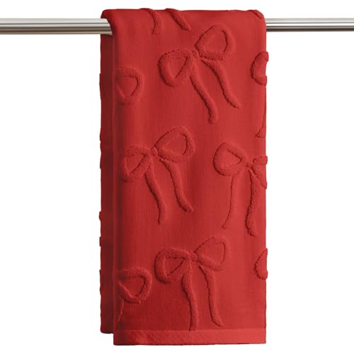 Artoid Mode 1 Pc Red 3D Bowknot Jacquard Hand Towels for Bathroom 100% Cotton Absorbent Bathroom Decor Soft Towels 13.7 x 29.5 Inch