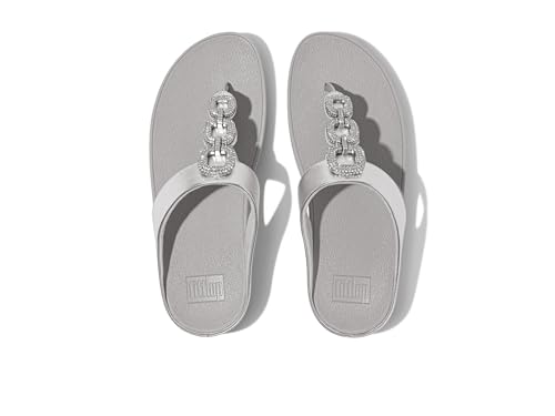 Image of FitFlop Women's Fino Crystal-Chain Leather Toe-Post Sandal