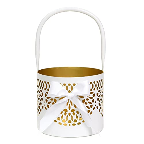 Style Me Pretty Gold Metal Flower Girl Basket, Wedding Accessories, White And Gold, 4.75"W X 4.125"H #TOP16
