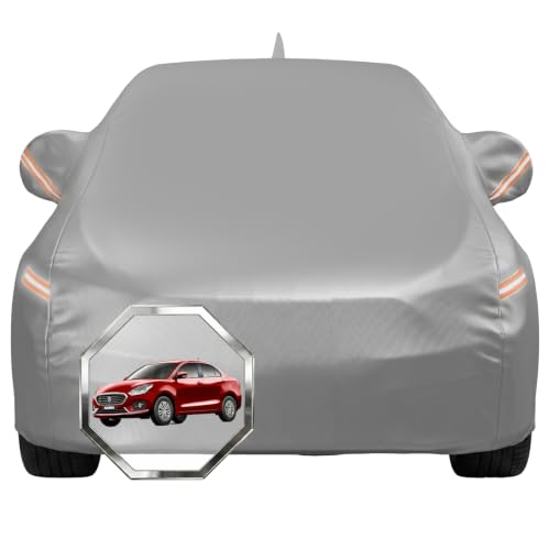 Image of Pivalo Car Cover for Maruti Suzuki DZire All Model & Years with Mirror Pocket 100% Waterproof Triple Stitched Bottom Elastic Dust, Heat & UV Resistant Full Body Protection (Grey with Highlighter)