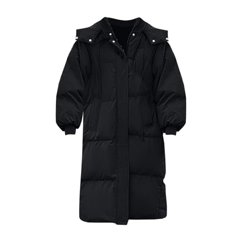 Winterjacke Damen Steppjacke Langarm Wintermantel Damen Elegant Parka Winter Warm Daunenjacke Übergangsmantel Lose Casual Freizeitjacke Down Coat Softshelljacke Wanderjacke Taschen Black 3XL