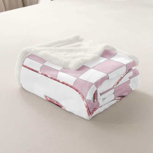 Image of Erosebridal Pink Initial R Fuzzy Plush Throw Kawaii Plaid Checkered Fleece Blanket Cute Personalized Monogram Sherpa Blanket for Kids Girls,Fashion Grids Gingham Decor for Bed Couch Queen 90 inchx90 inch