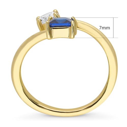 BERRICLE Sterling Silver Bypass Rings Blue Cubic Zirconia CZ Fashion Promise Ring for Women, Yellow Gold Flashed Size 4-104
