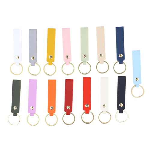 Hontaog 15Pcs PU Leather Keychains, Keychain with Metal Buckle, Solid Color Key Chain, Retro Car Key Chain, Gift Set for Women Men, 15 colors, (10.8 x 1.8cm)