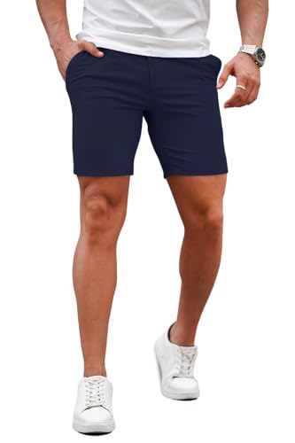 Image of GINGTTO Mens Slim Fit Shorts Plaid Chino Short Tapered Leg Skinny Stretch