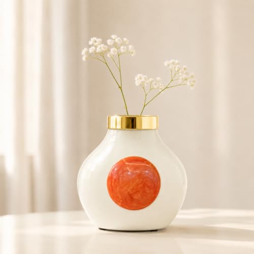 Image of Urban Born Decorative Vases for Living Room | Home Decor Shelves | Flower Vases | Stylish Vase Sets (Ivory 15 X 15 X 15 CM)