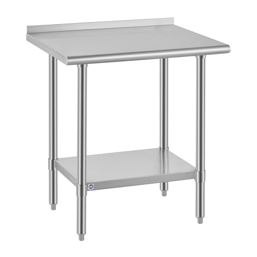 Image of ROCKPOINT SS304 Top All Stainless Steel Table for Prep & Work with Backsplash 24x30 Inches, NSF Commercial Kitchen Heavy Duty Table with Adjustable Undershelf for Restaurant,Kitchen, Home and Hotel
