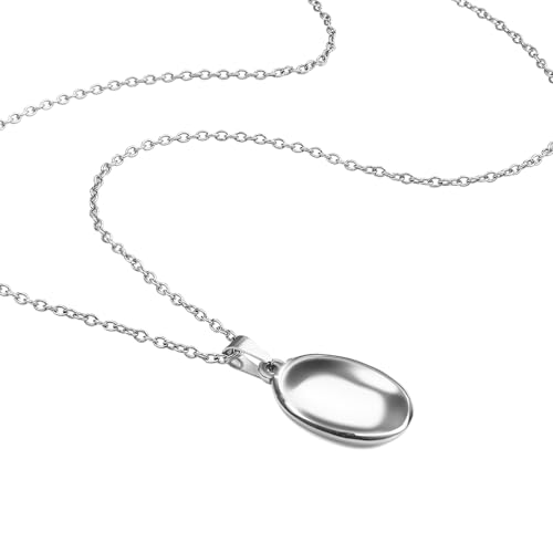 Worry Stone Necklace for Women,Anxiety Relief Fidget Jewelry,Sliver Oval Peaceful Thumb Pendant Necklace,Meditation Relaxation Stress Relief Pendant