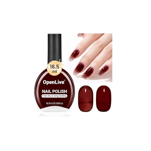 OpenLive 16.5ml Jelly Burgundy Nail Polish Large Volume Quick Dry Nail Polish Long Lasting Shine Fingernail Toenail Nail Art DIY Home Travel Nail Art Gift