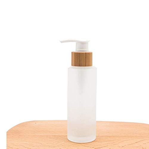 1PCS 100ml/3.4oz Frosted Glass Pump Bottles Empty Refillable Press Pump Bottle with Bamboo Pump Head Toiletries Storage Containers for Shampoo Essential Oils Shower Gel Hand Wash Lotion Dispenser3