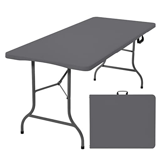 Rainberg 6ft Heavy Duty Plastic Folding Table for Picnic, Camping, Garden, Outdoor Dining, BBQ (Grey, 180cm x 75cm)