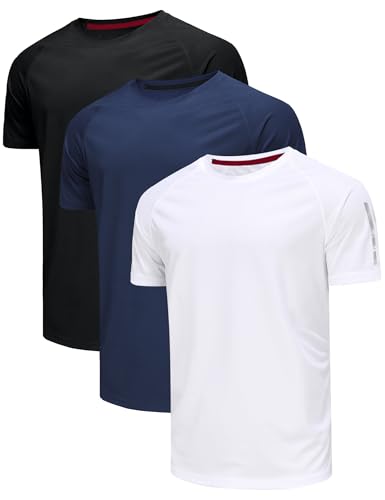 Djtnzdm Fitness T Shirt Uomo Maglia Palestra Poliestere Traspirante Asciugatura Rapida Running Sportiva Maglietta Golf Tennis T-Shirt Estate (Pacco da 3) 3XL Nero Blu Bianco