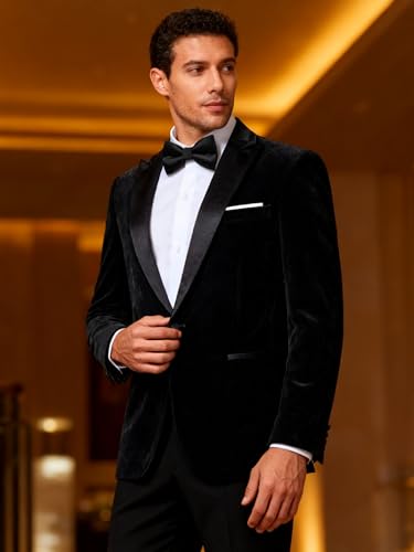 Image of Barry.Wang Velvet Mens Blazer Mardi Gras Sport Coat Brooch Regular Fit Tuxedo Peaked Lapel Suit Jacket Carnival Parade